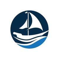 segelboot auf meer ozeanwelle mit logo-design vektor