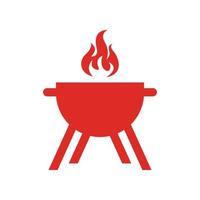 bbq grill enkel och symbol ikon med rök eller ånga logotyp vektor