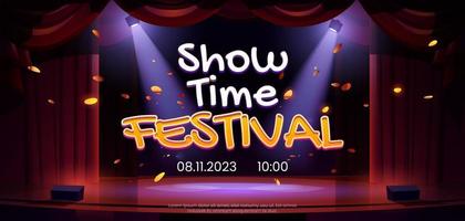 show time festival banner mit theaterbühne vektor