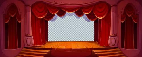 theaterbühne mit roten vorhängen, holzboden vektor
