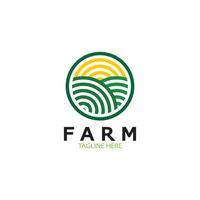 Bauernhof Landwirtschaft organische Logo-Designillustration des Landwirtschaftsgeschäfts, Erntefeld, Weide, Milch, Designkonzept, kreatives Symbol, Ikone, Schablone vektor
