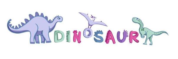die Inschrift Dinosaurier auf weißem Hintergrund. süßes Alphabet. kinderposter mit einem süßen alphabet im skandinavischen stil. schöne Briefe. vektor