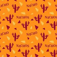 nachos sömlös mönster. traditionell mexikansk gott mellanmål illustration. tecknad serie bakgrund. design för mode , tyg, textil, tapet, omslag. vektor illustration.