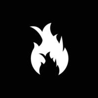 eps10 weißer Vektor Feuer Flamme abstrakte solide Kunstikone oder Logo isoliert auf schwarzem Hintergrund. brennendes Flammensymbol in einem einfachen, flachen, trendigen, modernen Stil für Ihr Website-Design und Ihre mobile Anwendung