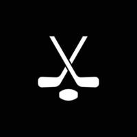 eps10 vit vektor fält hockey ikon eller logotyp isolerat på svart bakgrund. korsade fält hockey pinnar och boll symbol i en enkel platt trendig modern stil för din hemsida design, och mobil app