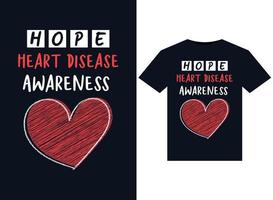 Hoffnungsillustrationen zum Bewusstsein für Herzkrankheiten für druckfertiges T-Shirt-Design vektor