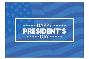 Happy Presidents Day Grußkarte, Verkaufsflyer, Banner, Poster mit amerikanischer Flagge. US-Präsidentenfeiertag. patriotische Kalligraphie auf blauem Hintergrund, flacher Vektor moderne Illustration