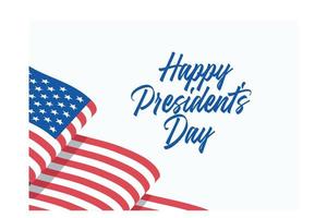 Happy Presidents Day feiert Banner mit wehender Nationalflagge der Vereinigten Staaten und handbeschrifteten Feiertagsgrüßen, flacher Vektor moderne Illustration