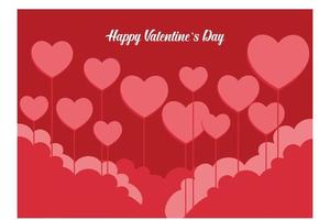 Valentinstag Herzblumen auf rotem Hintergrund, flacher Vektor moderne Illustration
