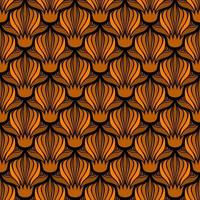 Schwarzer nahtloser Vektor-Jugendstil-Hintergrund mit orangefarbenen Blumen vektor