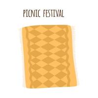 picknick filt parkera isolerat grafisk element. gul beige gingham bordsduk utomhus sommar festival picknick bakgrund. rutig pläd textur vektor illustration picknick hand dragen design mall.