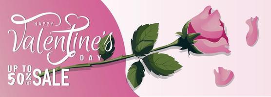 baner design för Lycklig hjärtans dag med rosa rosor. romantik, kärlek begrepp. vektor illustration för affisch, baner, reklam, inbjudan, flygblad, omslag.