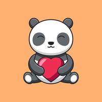 söt panda innehav kärlek, söt panda karaktär. vektor