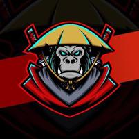 gorilla samuraj ronin maskot esport logotyp design för gaming och sport logotyp vektor