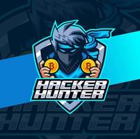 Ninja-Hacker-Kryptowährungs-Maskottchen-Logo-Design für E-Sport und Team-Logo vektor