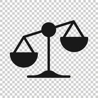 Waagen-Balance-Symbol im flachen Stil. Gerechtigkeitsvektorillustration auf weißem getrenntem Hintergrund. Urteil Geschäftskonzept. vektor