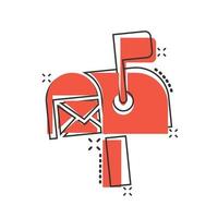 Mailbox-Symbol im Comic-Stil. Briefkastenkarikatur-Vektorillustration auf weißem lokalisiertem Hintergrund. E-Mail-Umschlag-Splash-Effekt-Geschäftskonzept. vektor