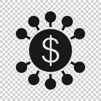 Geldeinnahmen-Symbol im flachen Stil. Dollar-Münzen-Vektor-Illustration auf weißem Hintergrund isoliert. Finanzstruktur Geschäftskonzept. vektor