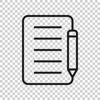 Blogging-Symbol im flachen Stil. Dokument mit Stiftvektorillustration auf weißem, isoliertem Hintergrund. Content-Business-Konzept. vektor
