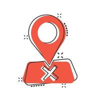 Karte-Pin-Symbol im Comic-Stil. gps-navigationskarikatur-vektorillustration auf weißem lokalisiertem hintergrund. Lokalisieren Sie Position Splash-Effekt-Geschäftskonzept. vektor