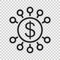 Geldeinnahmen-Symbol im flachen Stil. Dollar-Münzen-Vektor-Illustration auf weißem Hintergrund isoliert. Finanzstruktur Geschäftskonzept. vektor