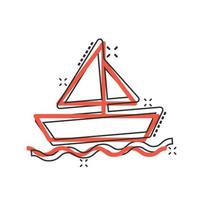 turism fartyg ikon i komisk stil. fiske båt tecknad serie vektor illustration på vit isolerat bakgrund. tankfartyg destination stänk effekt företag begrepp.