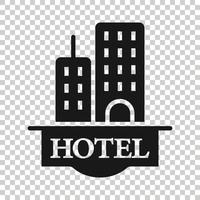Hotelschild-Symbol im flachen Stil. Gasthaus-Gebäude-Vektor-Illustration auf weißem Hintergrund isoliert. Geschäftskonzept für Herbergszimmer. vektor