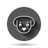 Hundekopf-Symbol im flachen Stil. niedliche haustiervektorillustration auf schwarzem rundem hintergrund mit langem schatteneffekt. Tier-Kreis-Schaltfläche Geschäftskonzept. vektor