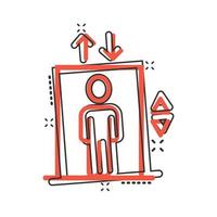 Aufzugssymbol im Comic-Stil. Aufzug Cartoon-Vektor-Illustration auf weißem Hintergrund isoliert. geschäftskonzept für den personentransport mit splash-effekt. vektor
