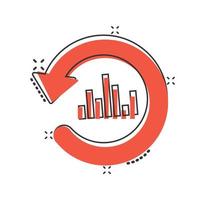 wachsendes Balkendiagramm-Symbol im Comic-Stil. Erhöhen Sie die Pfeilkarikatur-Vektorillustration auf weißem, isoliertem Hintergrund. Infografik-Fortschritt-Splash-Effekt-Geschäftskonzept. vektor