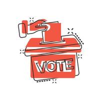 Abstimmungssymbol im Comic-Stil. Wahlurne Cartoon-Vektor-Illustration auf weißem Hintergrund isoliert. Wahl-Splash-Effekt-Geschäftskonzept. vektor