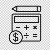 Steuerzahlungssymbol im flachen Stil. Budgetrechnungsvektorillustration auf weißem isoliertem Hintergrund. Taschenrechner mit Dollarmünze und Bleistift-Geschäftskonzept. vektor