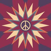 ikon, klistermärke i de stil av en hippie med en tecken av fred på de bakgrund av färgad stjärnor vektor