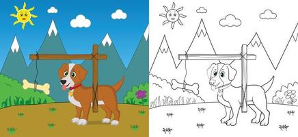 söt tecknad serie hund färg sida med linje konst vektor illustration