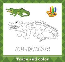 Spur und Farbe für Kinder, Alligator-Vektor-Kinder-Aktivitätsseite vektor