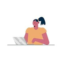 kvinna som arbetar i laptop vektor