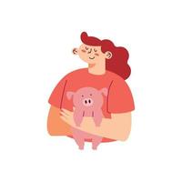 kvinna med gris bruka djur- vektor