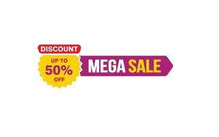 50-prozentiges Mega-Sale-Angebot, Räumung, Werbebanner-Layout mit Aufkleberstil. vektor