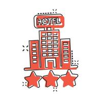 Hotel 3-Sterne-Schild-Symbol im Comic-Stil. gasthausgebäude-karikaturvektorillustration auf weißem lokalisiertem hintergrund. Geschäftskonzept mit Splash-Effekt für Hostelzimmer. vektor