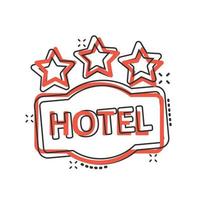 Hotel 3-Sterne-Schild-Symbol im Comic-Stil. Inn Cartoon-Vektor-Illustration auf weißem Hintergrund isoliert. Geschäftskonzept mit Splash-Effekt für Hostelzimmerinformationen. vektor
