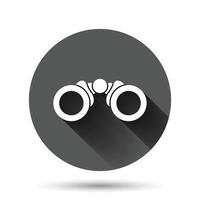 binokulär ikon i platt stil. Sök vektor illustration på svart runda bakgrund med lång skugga effekt. zoom cirkel knapp företag begrepp.