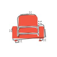 bio stol ikon i komisk stil. fåtölj tecknad serie vektor illustration på vit isolerat bakgrund. teater sittplats stänk effekt företag begrepp.