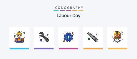 Labor Day Line gefüllt 5 Icon Pack inklusive Bau. Ausrüstung. Kommunist. Stift. blauer Druck. kreatives Symboldesign vektor