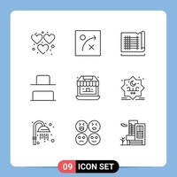 9 thematische Vektorumrisse und editierbare Symbole von Star Shopping House Shop vertikale editierbare Vektordesign-Elemente vektor
