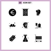 Aktienvektor-Icon-Pack mit 9 Zeilenzeichen und Symbolen für den männlichen Vatertag des Kopfes des Herrn Vater editierbare Vektordesign-Elemente vektor