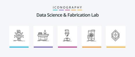 data vetenskap och tillverkning labb linje 5 ikon packa Inklusive rutnät. arkitektur. laser. bearbeta. metod. kreativ ikoner design vektor