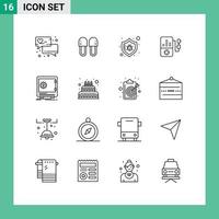 Stock Vector Icon Pack mit 16 Zeilenzeichen und Symbolen für sichere Bank-Antivirus-Bildungsmusik editierbare Vektordesign-Elemente
