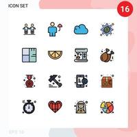 modern uppsättning av 16 platt Färg fylld rader pictograph av byggnader arkitektur paraply miljö insekt cyber brottslighet redigerbar kreativ vektor design element