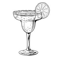 Margarita-Cocktail, handgezogenes Alkoholgetränk mit Limettenscheibe und Salz. Vektor-Illustration vektor