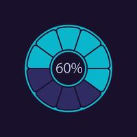fragmentierte Donut-Infografik-Diagramm-Designvorlage für dunkles Thema. sechzig Prozent. bearbeitbares radiales Infochart mit Fortschrittsstufe. visuelle Datenpräsentation vektor